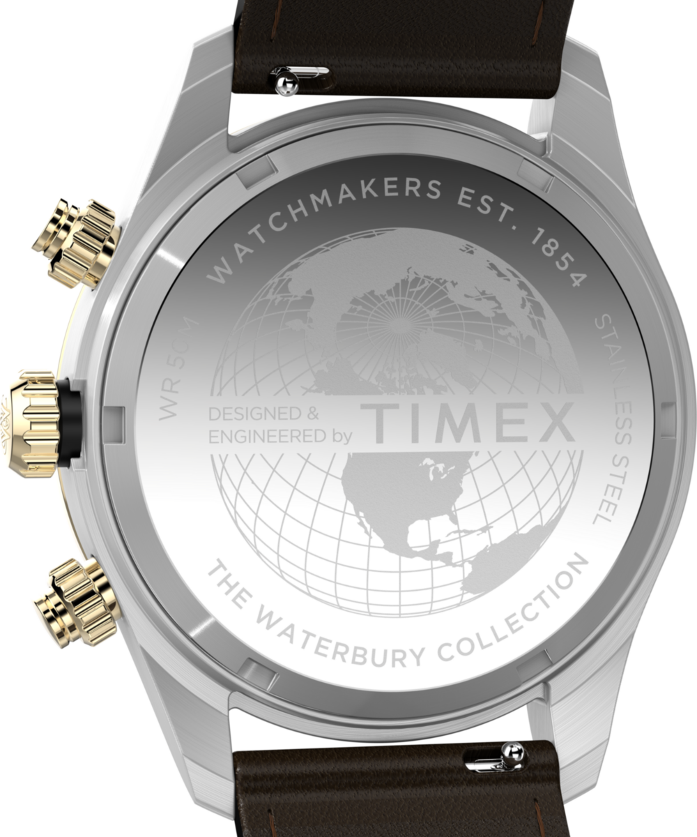 Timex Waterbury Heritage Chronograph Leather Strap Watch Brown Strap