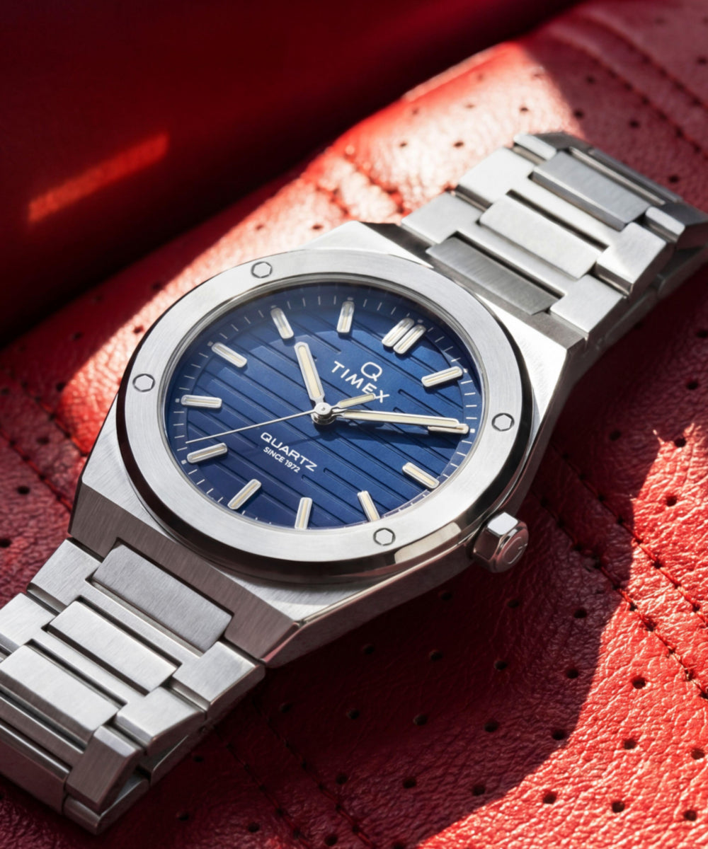 Timex Q Timex Marbella Stainless Steel Bracelet Watch Blue Dial