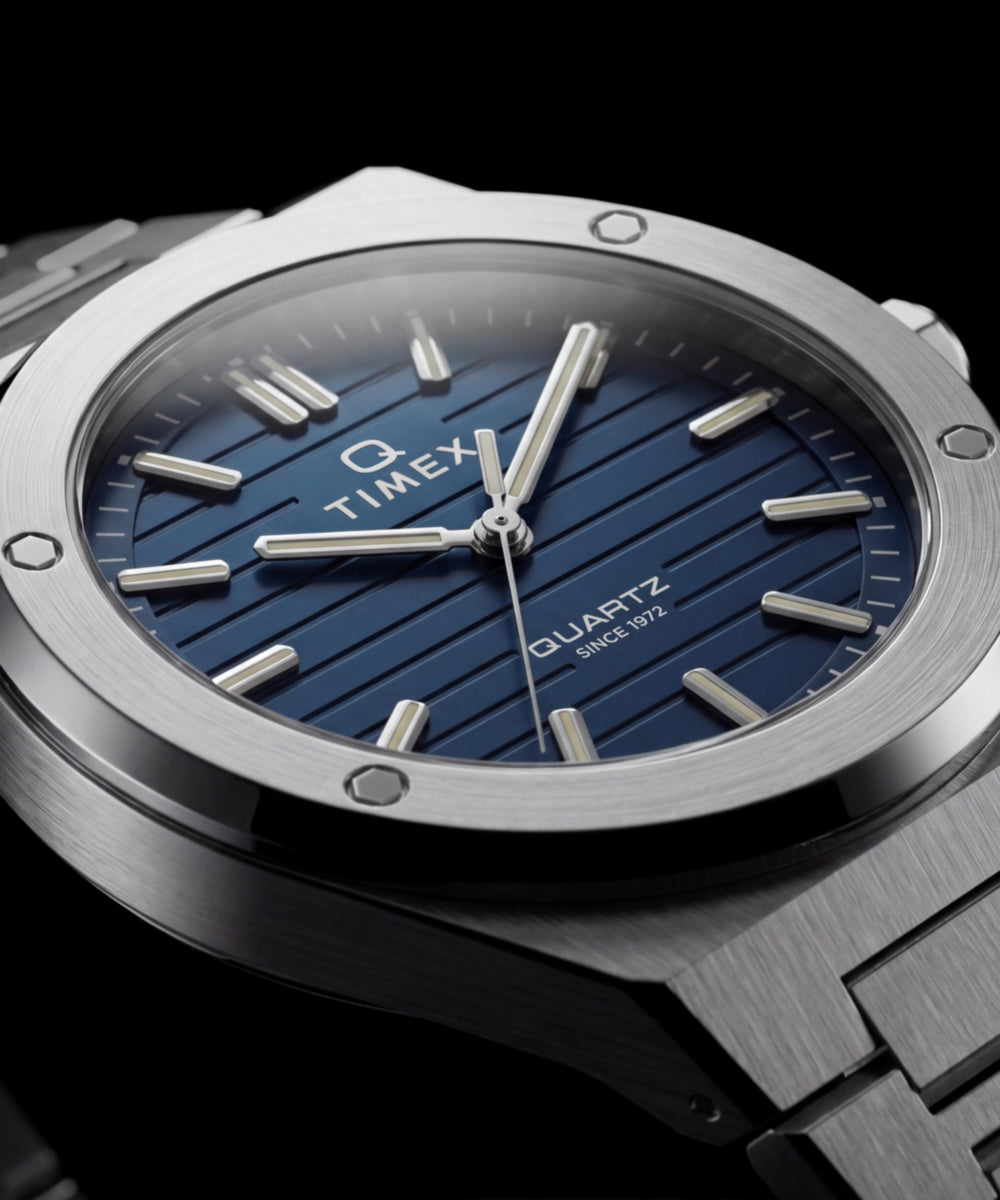 Timex Q Timex Marbella Stainless Steel Bracelet Watch Blue Dial