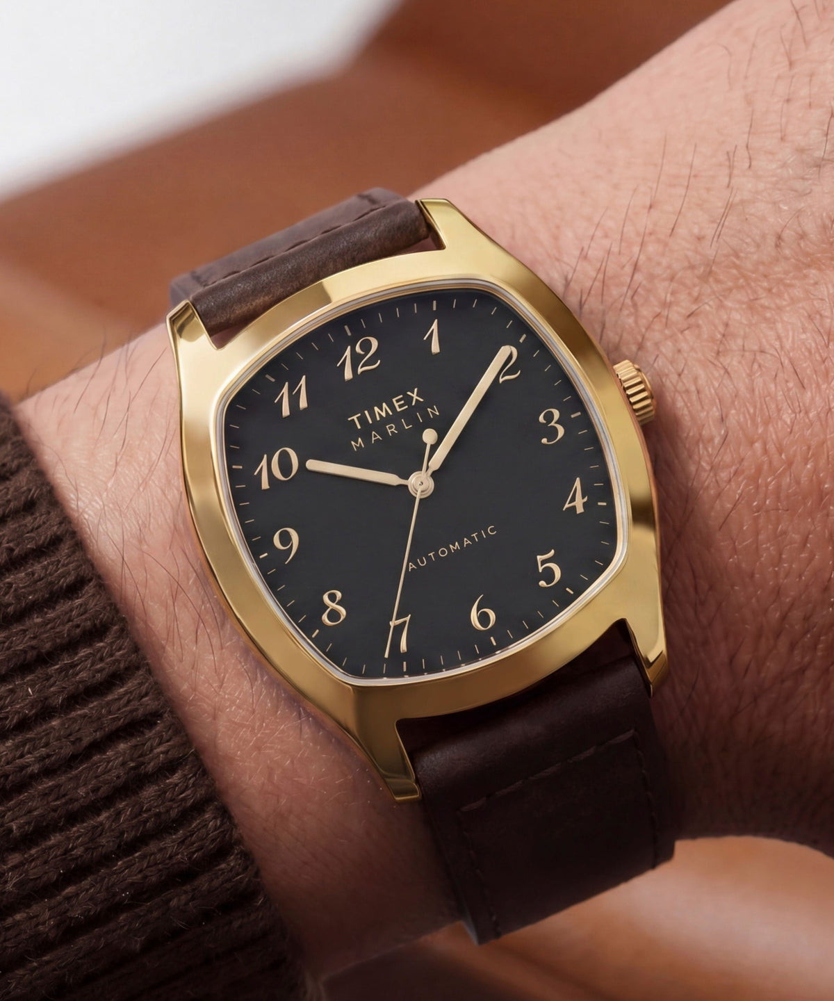 Timex Marlin Chatham Automatic Leather Strap Watch Black Dial