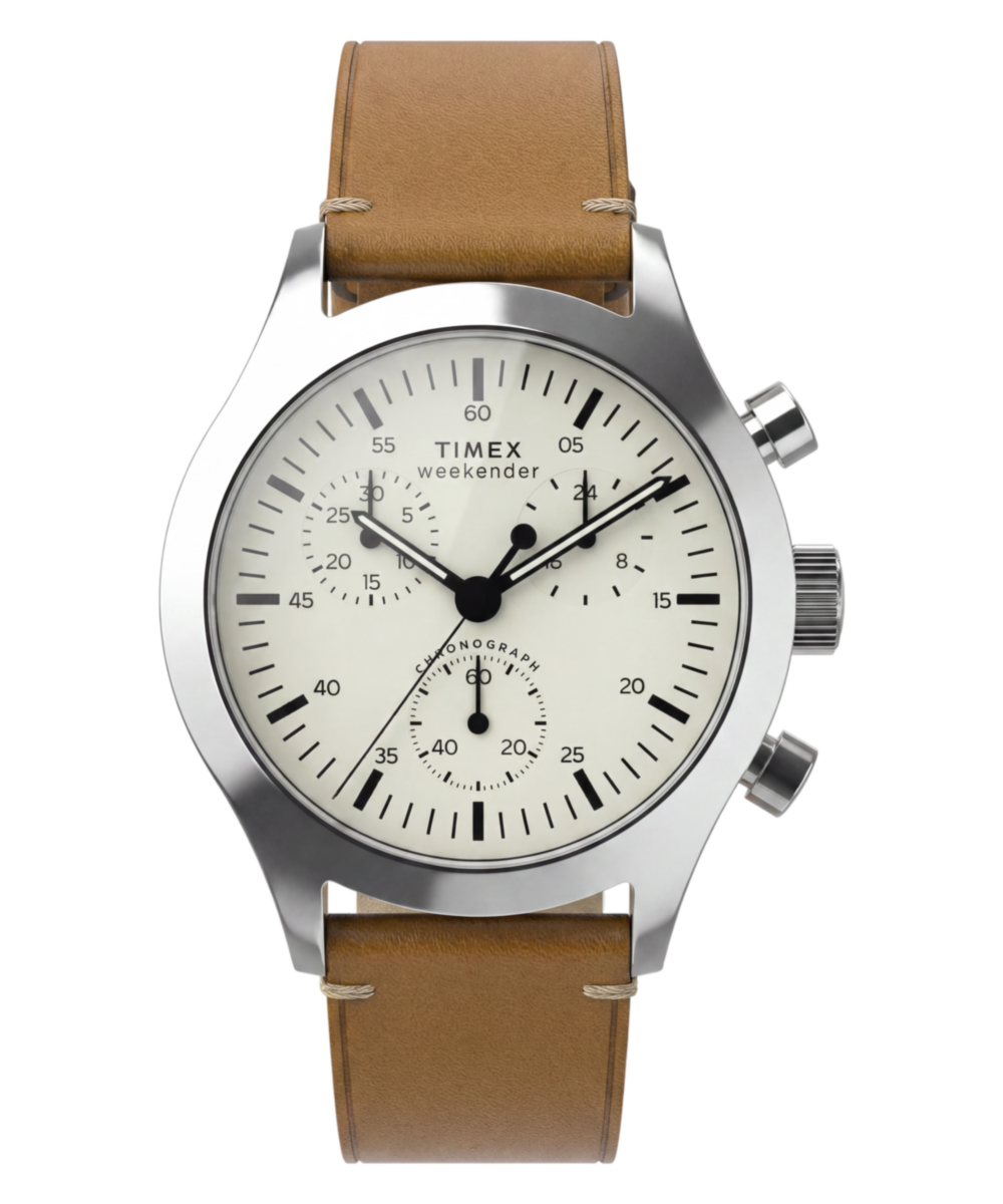 Timex Weekender New England Chronograph Leather Strap Watch Cream Dial