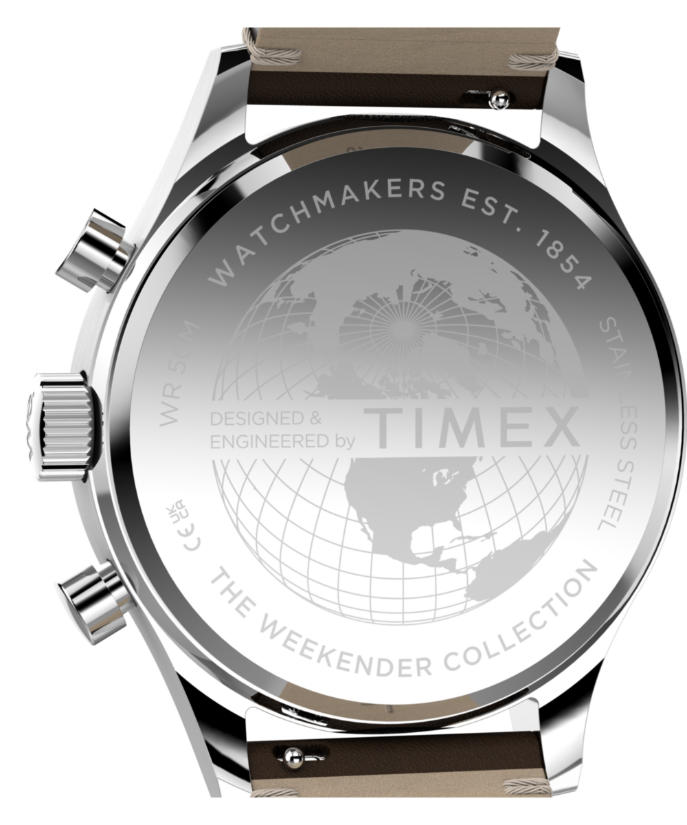 Timex Weekender New England Chronograph Leather Strap Watch Black Dial