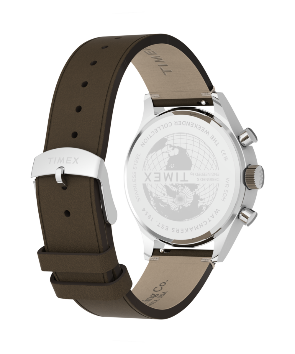 Timex Weekender New England Chronograph Leather Strap Watch Black Dial