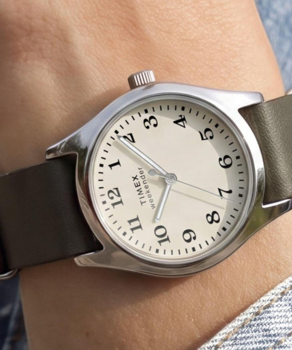 Timex Weekender New England Leather Strap Watch Green Strap