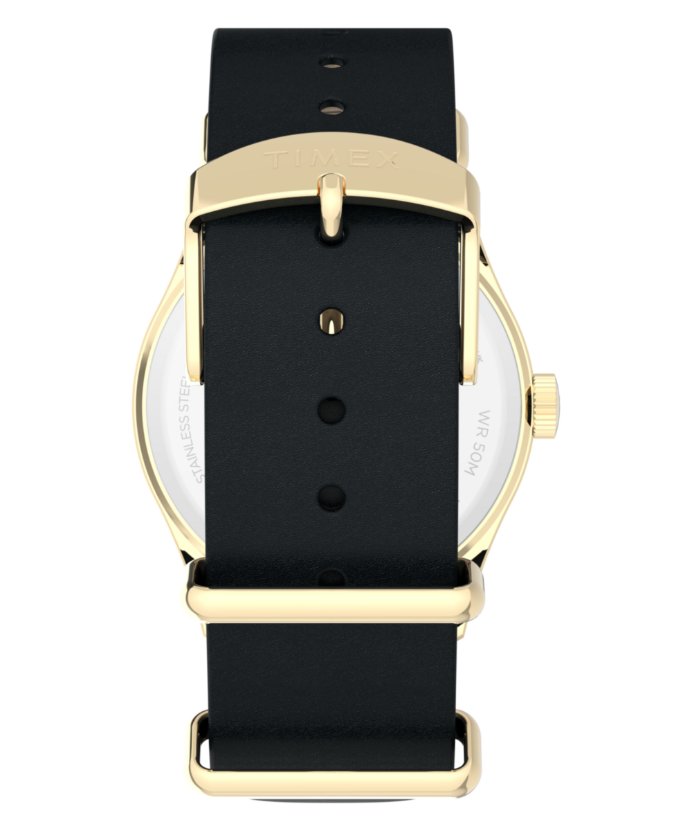 Timex Weekender New England Leather Strap Watch Gold-Tone Black Strap