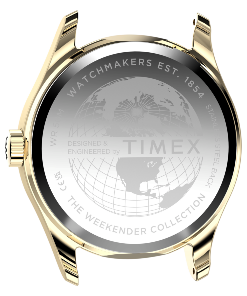 Timex Weekender New England Leather Strap Watch Gold-Tone Black Strap