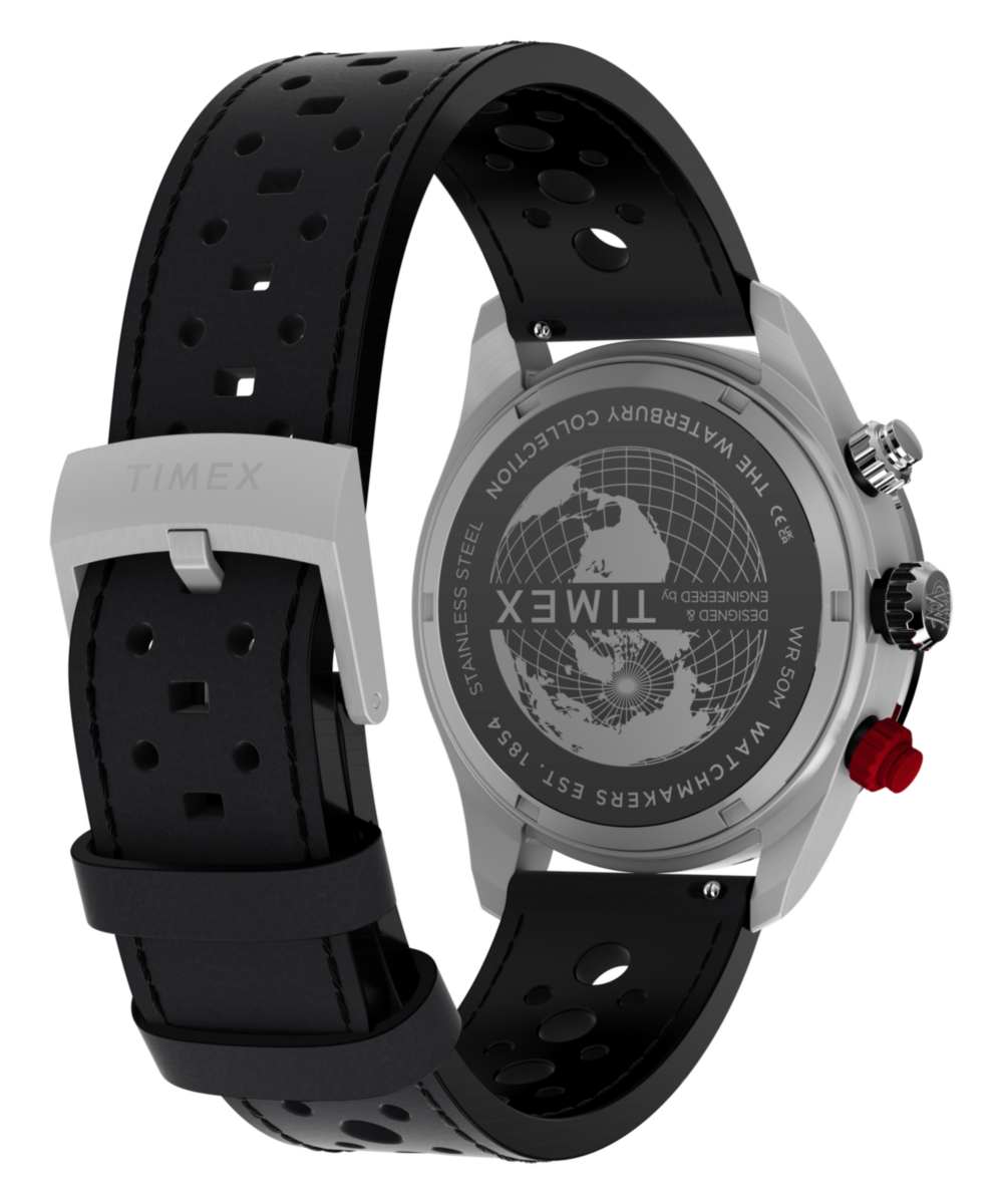Timex Waterbury Heritage Chronograph Leather Strap Watch Black Strap