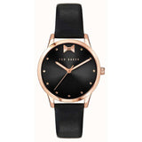 Ted Baker Fitzrovia Ladies Rose-Gold Black Leather Strap