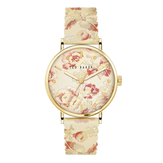 Ted Baker Phylipa Ladies Yellow Gold Tone Printed Leather Strap