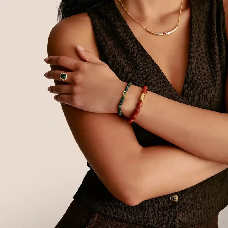 Thomas Sabo 18k Gold Plated Green Bead Bracelet Eye 17cm