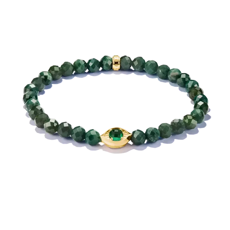 Thomas Sabo 18k Gold Plated Green Bead Bracelet Eye 17cm