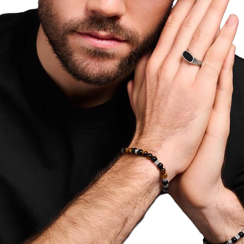 Thomas Sabo Bracelet with Black Onyx Beads and Tiger's Eye Beads - Silver
