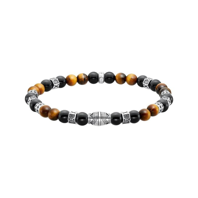 Thomas Sabo Bracelet with Black Onyx Beads and Tiger's Eye Beads - Silver