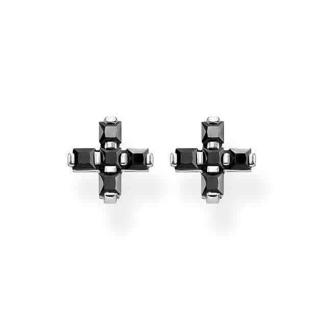 Thomas Sabo CZ Black Stone Cross Stud Earrings