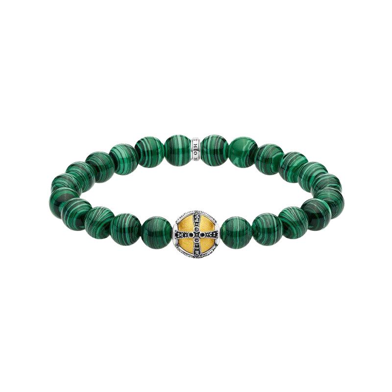 Thomas Sabo CZ Malachite & Cross Bead Bracelet