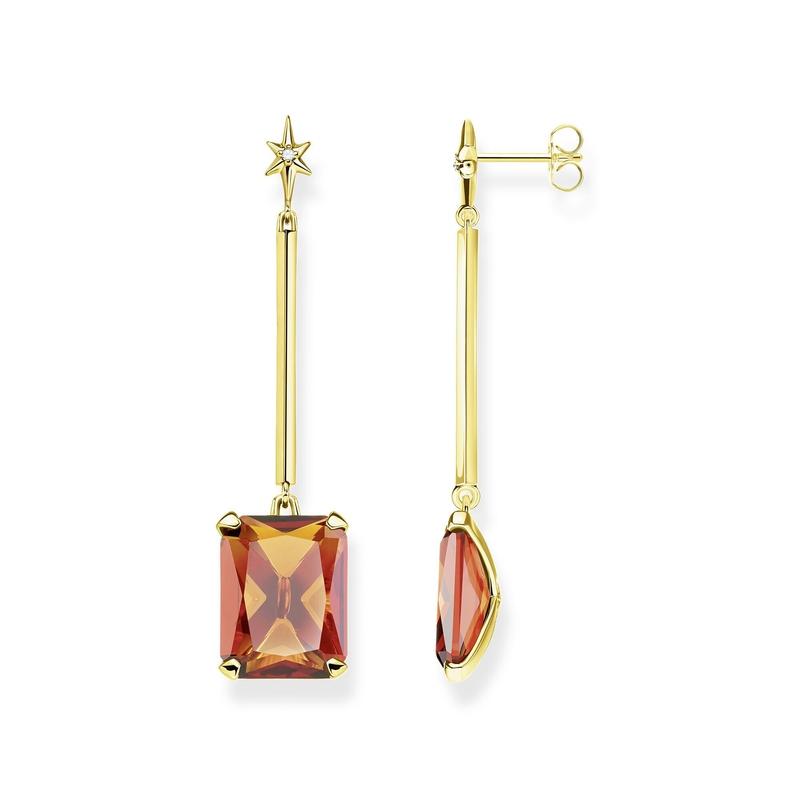 Thomas Sabo CZ Orange Stone Star Drop Earrings