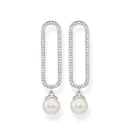 Thomas Sabo CZ Oval Pearl Drop Earrings
