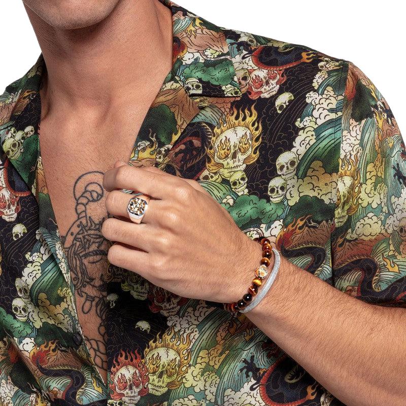 Thomas Sabo CZ Tiger Eye & Cross Bead Bracelet