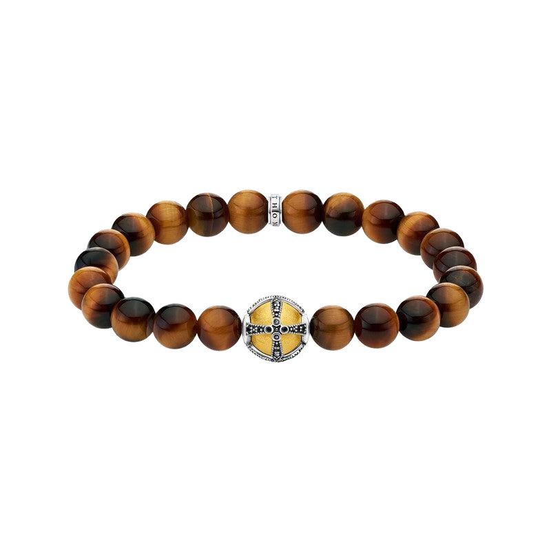 Thomas Sabo CZ Tiger Eye & Cross Bead Bracelet