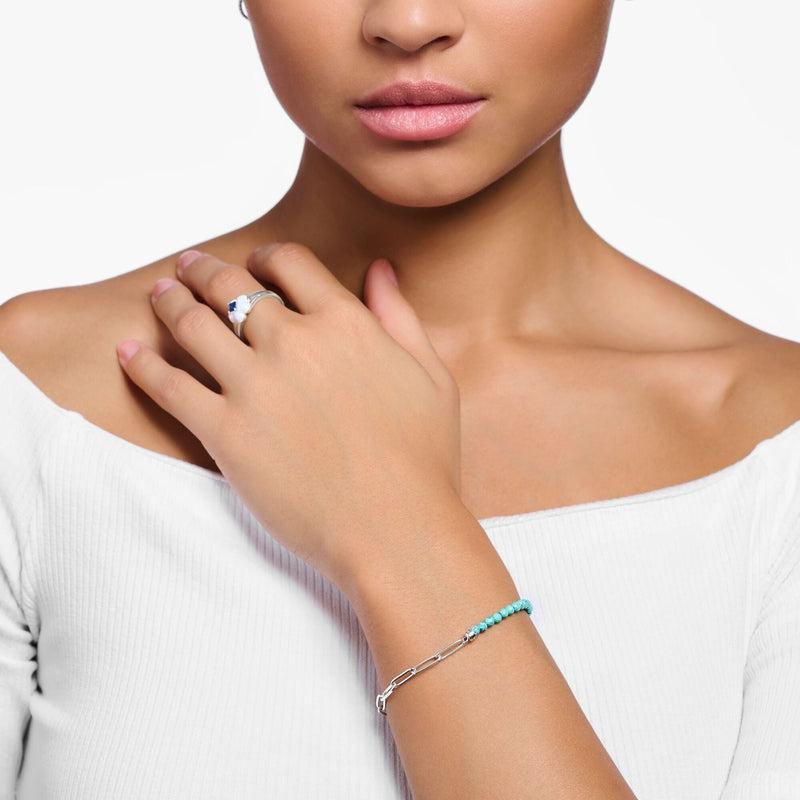 Thomas Sabo Charm Bracelet with Turquoise Beads and Chain Links - Silver