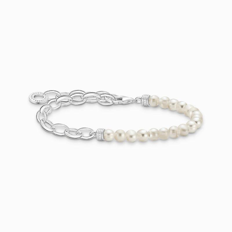 Thomas Sabo Charm Bracelet with White Pearls and Chain Links - Silver