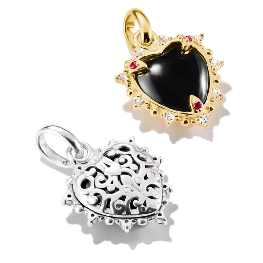 Thomas Sabo Charm Club Connect Vintage Heart Black Zirconia Sterling Silver Charm Pendant