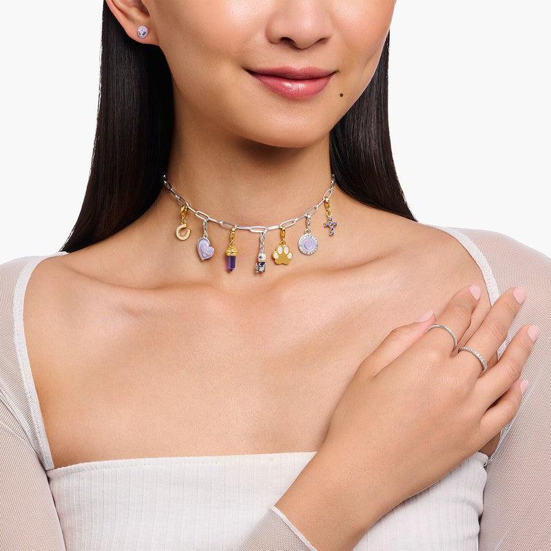 Thomas Sabo Charm Pendant - Hexagon with Imitation Amethyst Yellow-Gold Plated