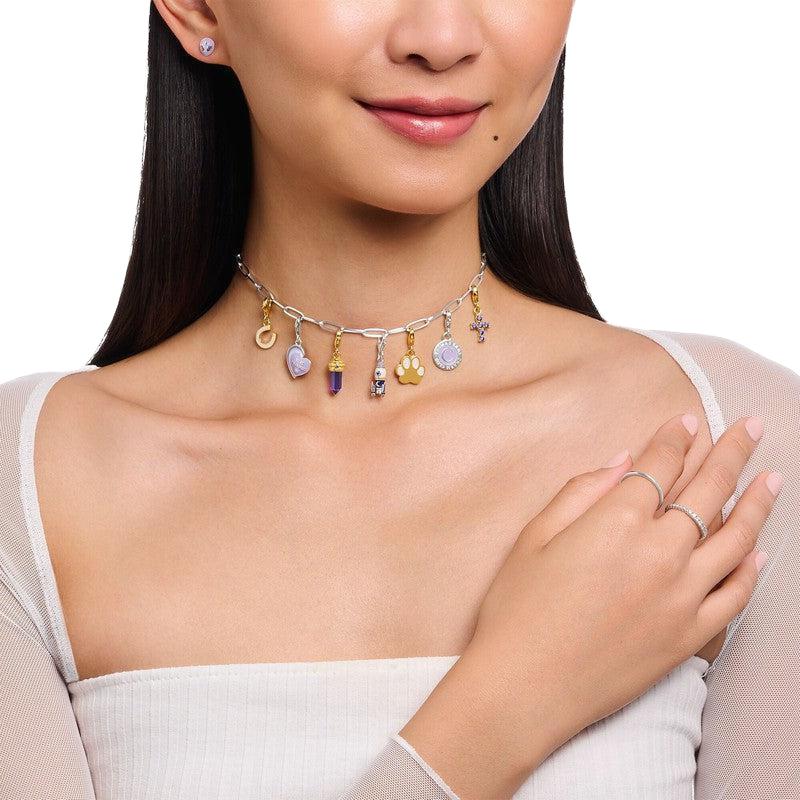 Thomas Sabo Charm Pendant - Hexagon with Imitation Amethyst Yellow-Gold Plated