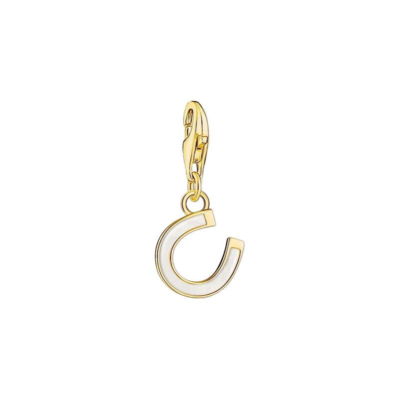 Thomas Sabo Charm Pendant - Horseshoe with White cold Enamel Yellow-Gold Plated