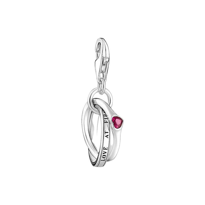 Thomas Sabo Charm Pendant - Two Linked Rings and Red Stone