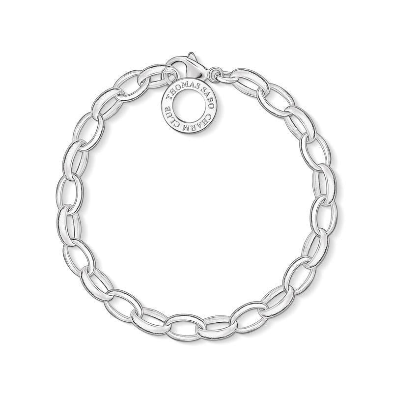 Thomas Sabo classic 20cm charm bracelet in polished 925 Sterling silver with a signature branded charm pendant.