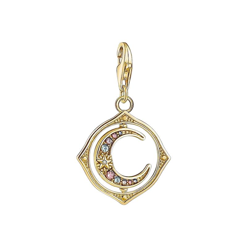 Thomas Sabo Charm pendant moon colourful stones gold