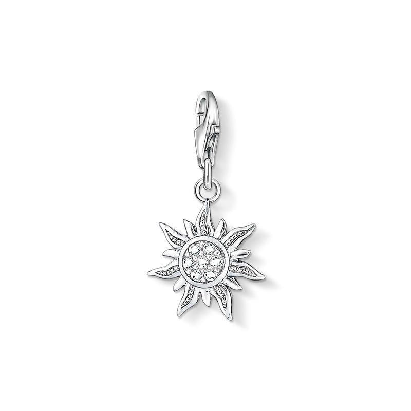 Thomas Sabo sun charm in 925 Sterling silver with sparkling white zirconia stones and a practical lobster clasp.