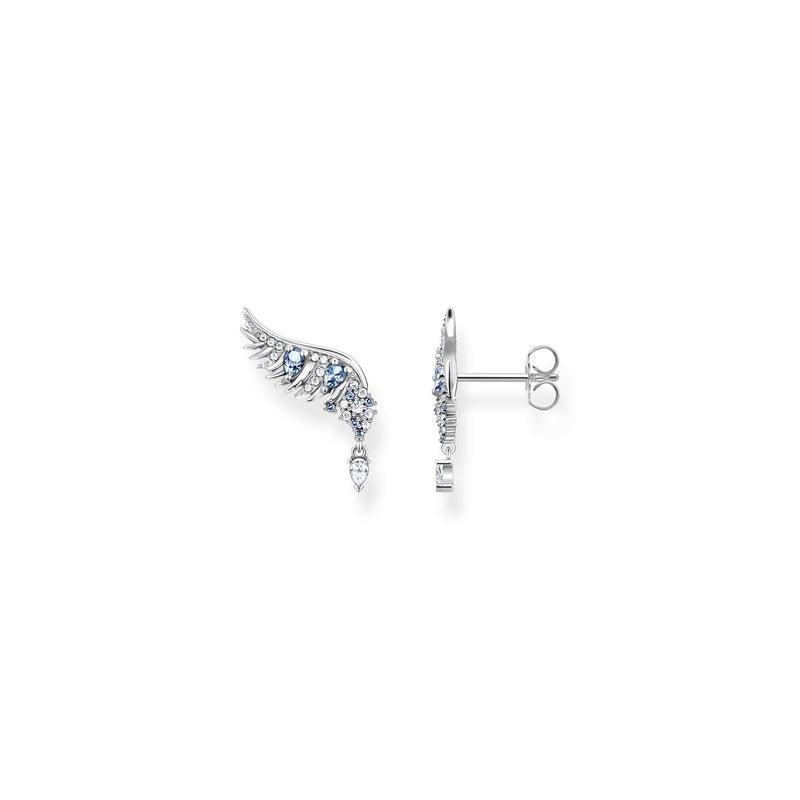 Thomas Sabo Ear Studs Phoenix Wing With Blue Stones Silver