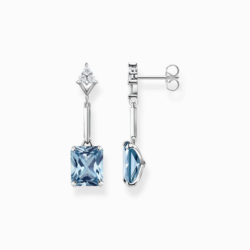 Thomas Sabo Earrings with Aquamarine-Coloured and White Stones - Silver