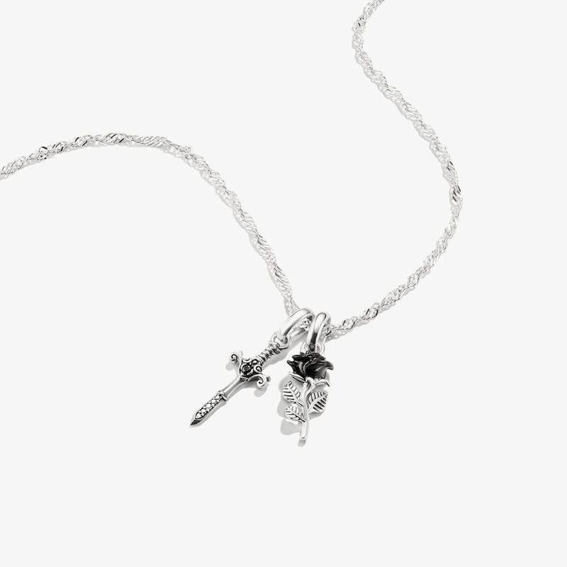Thomas Sabo Elegant Silver Sword & Rose Zirconia Necklace
