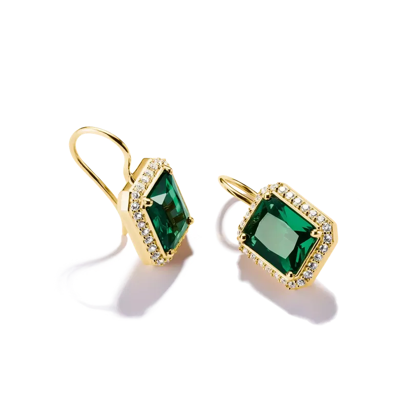 Thomas Sabo Elyndra 18k Gold Plated Earrings with Green Octagonal Stones