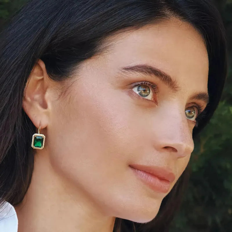 Thomas Sabo Elyndra 18k Gold Plated Earrings with Green Octagonal Stones