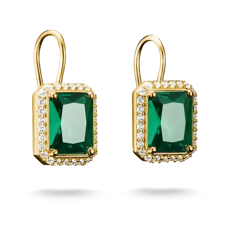 Thomas Sabo Elyndra 18k Gold Plated Earrings with Green Octagonal Stones
