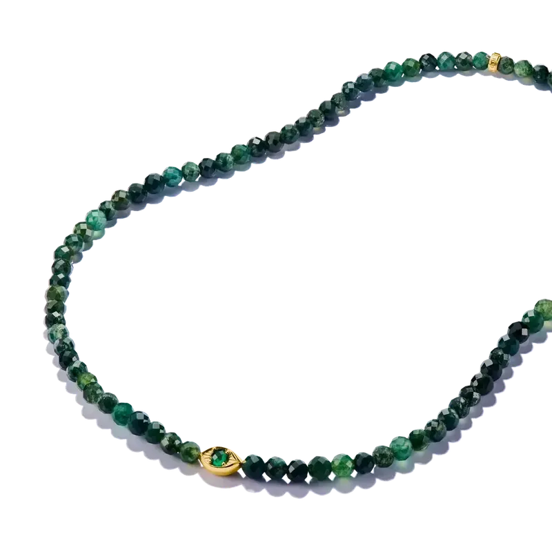 Thomas Sabo Elyndra 18k Gold Plated Green Moss Agate Bead Necklace