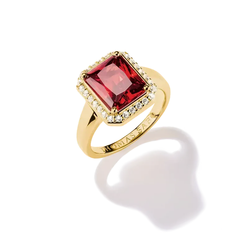 Thomas Sabo Elyndra 18k Gold Plated Ring Red Octagon Stone