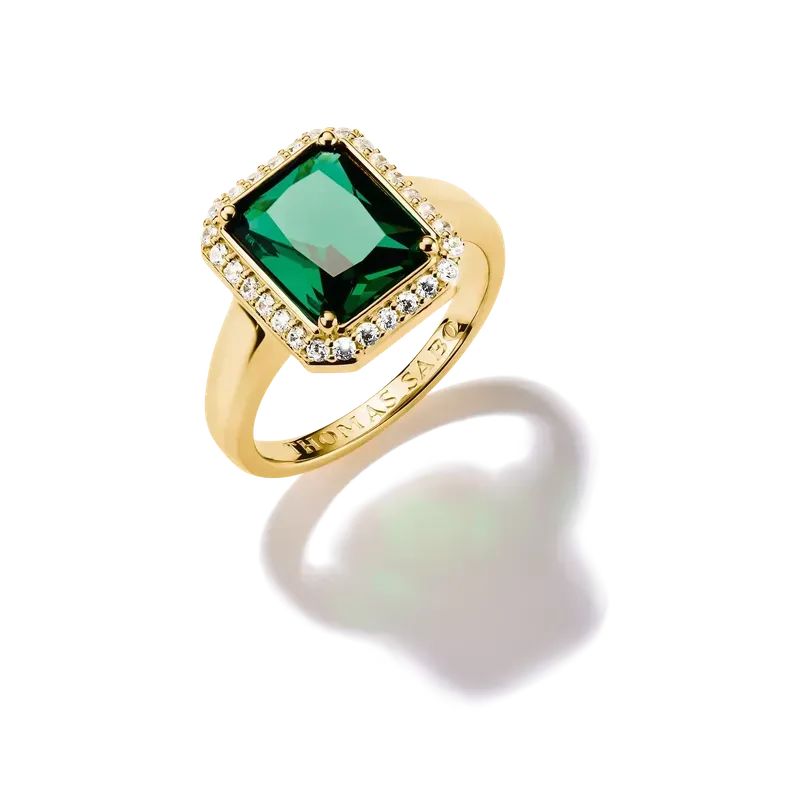 Thomas Sabo Elyndra 18k Gold Plated Ring with Green Octagon Stone