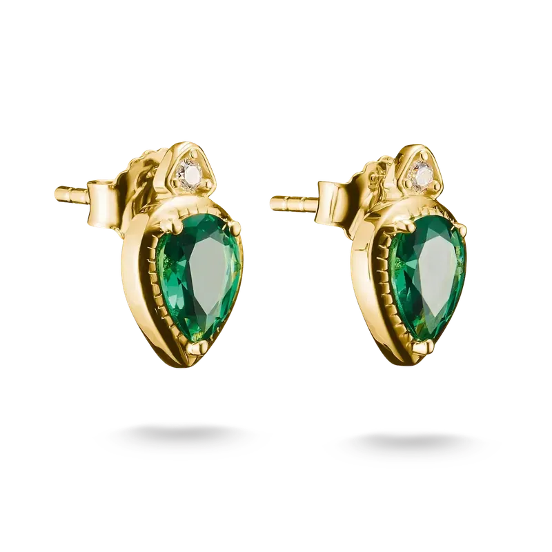 Thomas Sabo Elyndra 18k Gold Plated Stud Earrings Green Teardrop