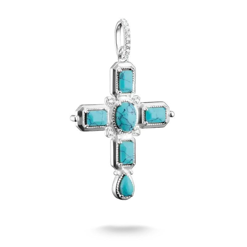 Thomas Sabo Elyndra Silver Cross Pendant with Imitation Turquoise Stones