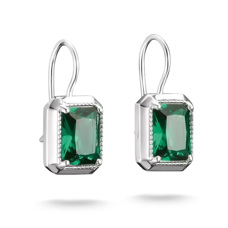 Thomas Sabo Elyndra Silver Drop Earrings Green Octagon Stones