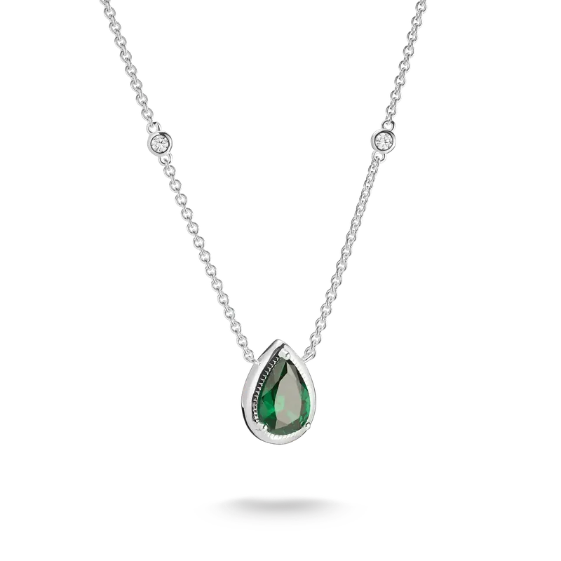 Thomas Sabo Elyndra Silver Necklace with Green Teardrop Stone