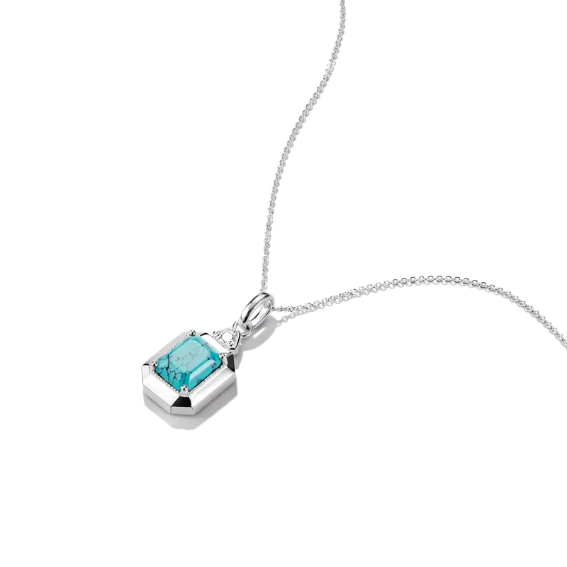 Thomas Sabo Elyndra Silver Necklace with Imitation Turquoise Octagon Pendant