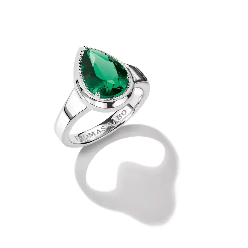 Thomas Sabo Elyndra Silver Ring With Green Glass-Ceramic Stone