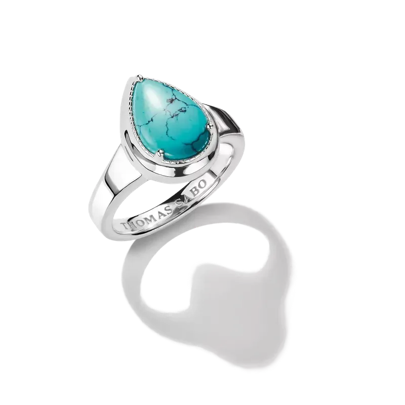 Thomas Sabo Elyndra Silver Ring with Imitation Turquoise Teardrop
