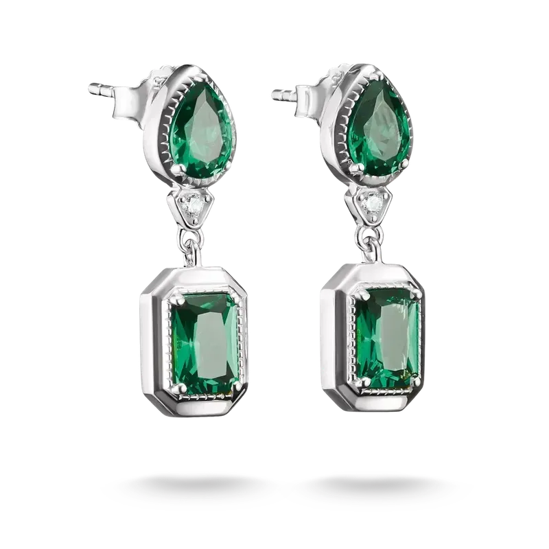 Thomas Sabo Elyndra Silver Stud Earrings Green Octagon Stones